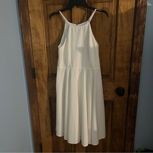 LULUS Dress M Irresistible Charm White Midi High Neck Fit Flare Feminine Formal